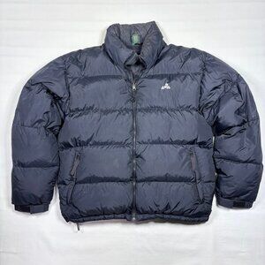 Eastern Mountain Sports Black Nylon Goose Down Puffer Jacket Stash Hood Mens L